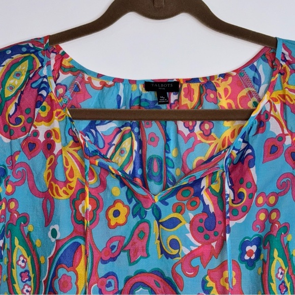 Talbots Women’s MP Boho PaisleyTop Tassels V-neck Multicoloured Festival Cotton - Picture 7 of 7